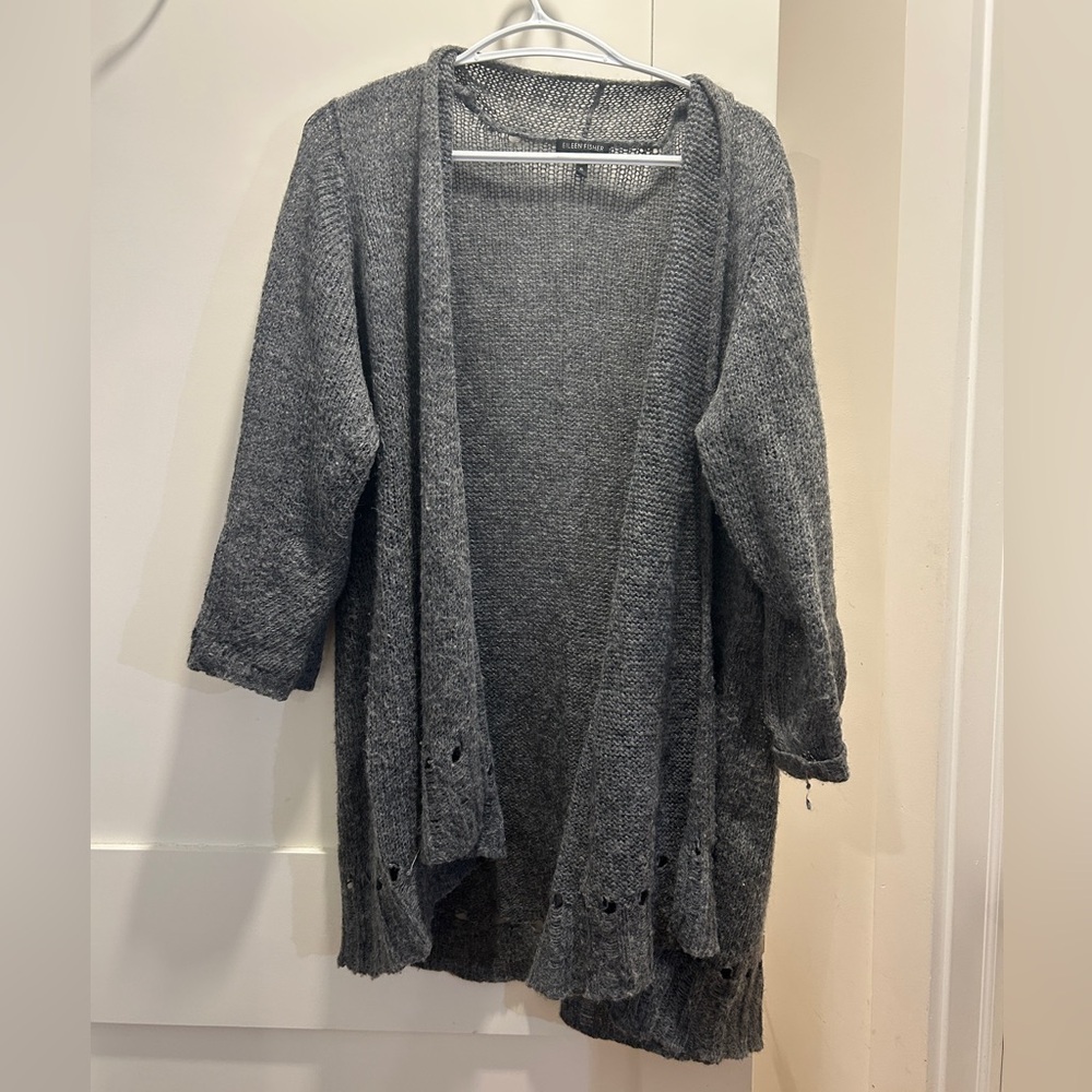 Eileen fisher alpaca wool blend gray cardigan cozy sweater XL